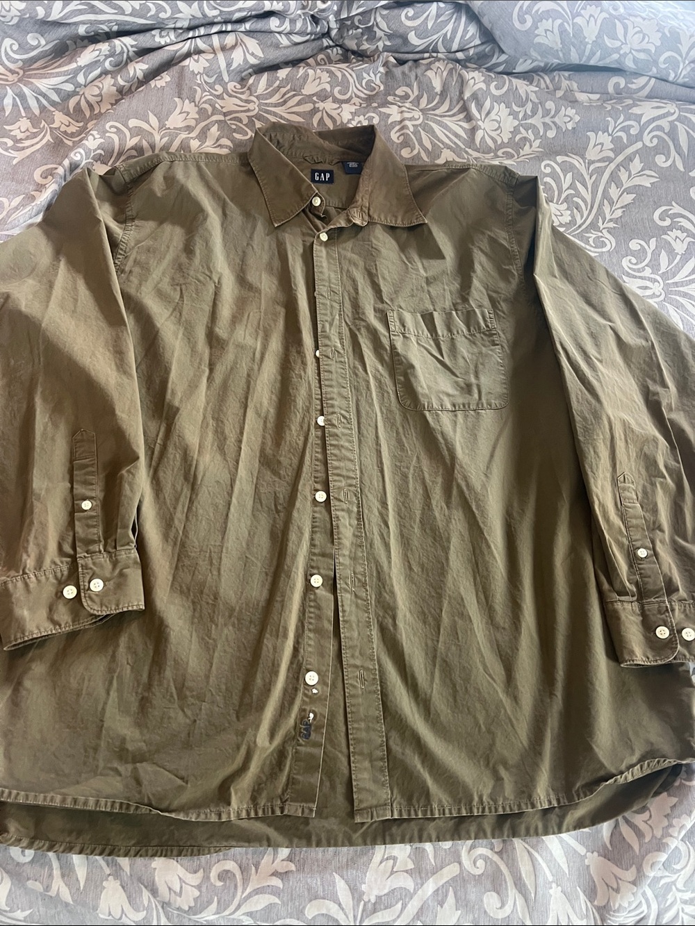 GAP Olive Button-Down Long Sleeve Shirt